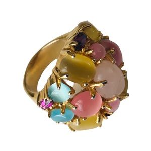 Banana Republic Multi-Stone Ring Pink Blue Yellow Gold Tone Great Condition Sz 6
